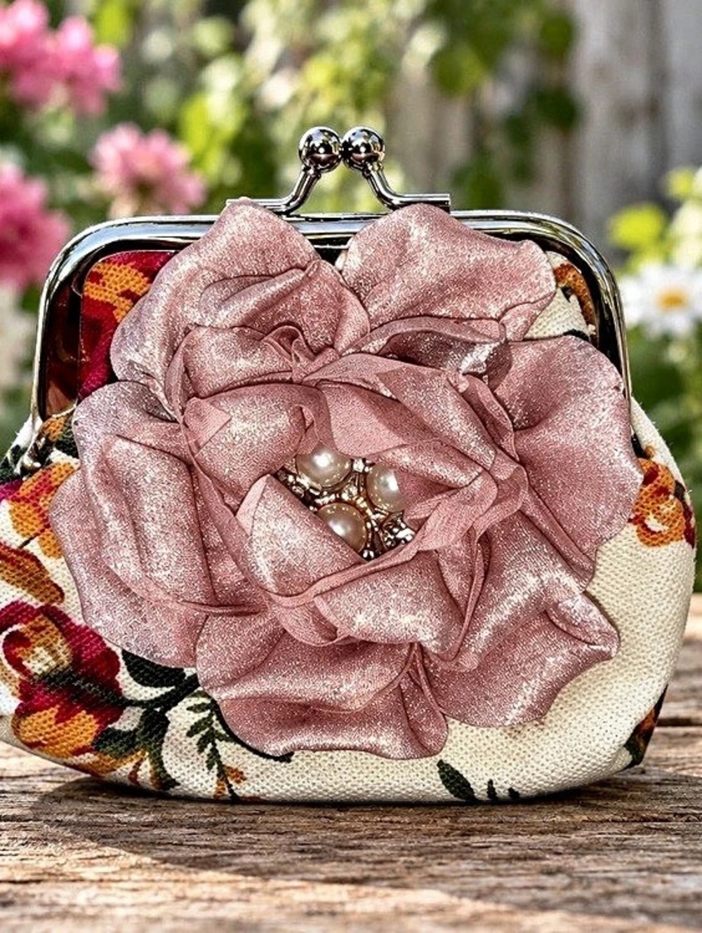 Floral Kiss-Lock Coin Purse • Hand-Embellished